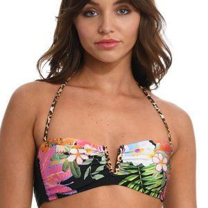 NWT sz 6 Sunshine 79 'In a Trance' Tropical V-Plunge BANDEAU TOP bikini leopard